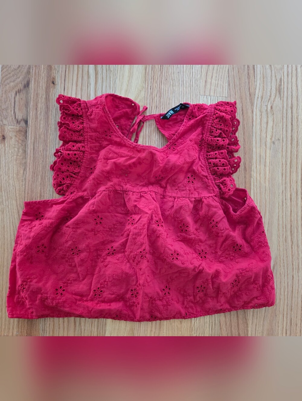 Zara Fuchsia Eyelet Flutter-Sleeve Blouse